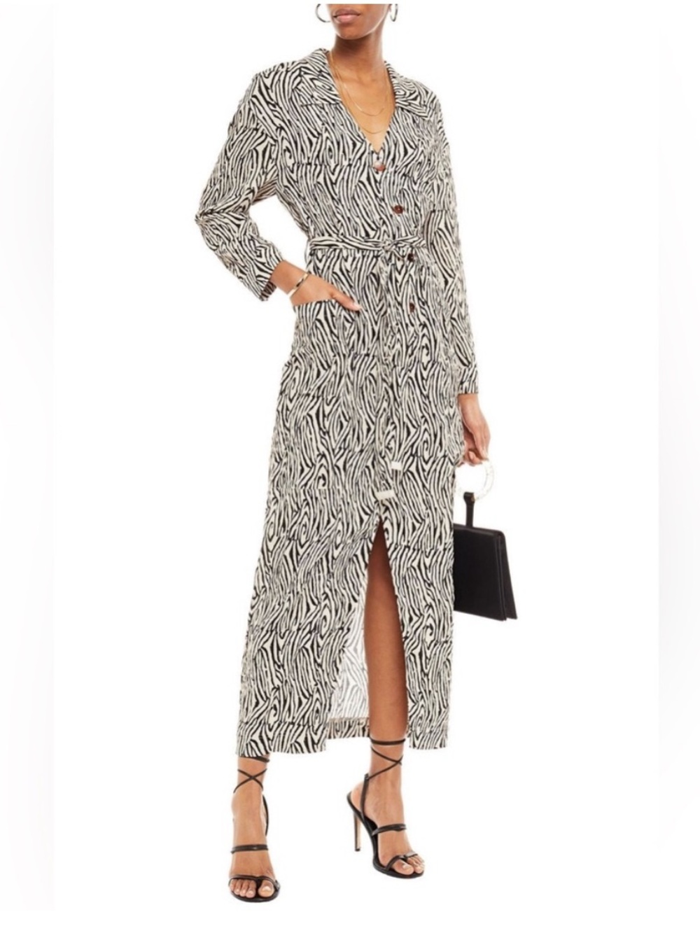 Nanushka Capri Zebra Striped Belted Shirt Dress